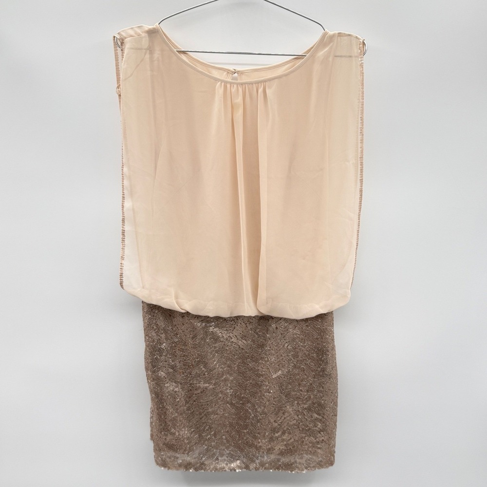 Vintage Cache Sequins Sheer Overlay Mini Dress Party Cocktail Metallic Size 2